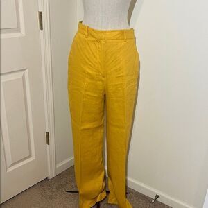 Zara High Waisted Mustard Linen Trouser Pants Size M NWT